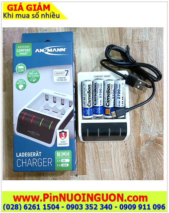 Ansman Comfort Smart _Bộ sạc pin kèm 4 Pin sạc Camelion NH-AA2700LBP2 (AA2700mAh 1.2v) -Cổng sạc USB